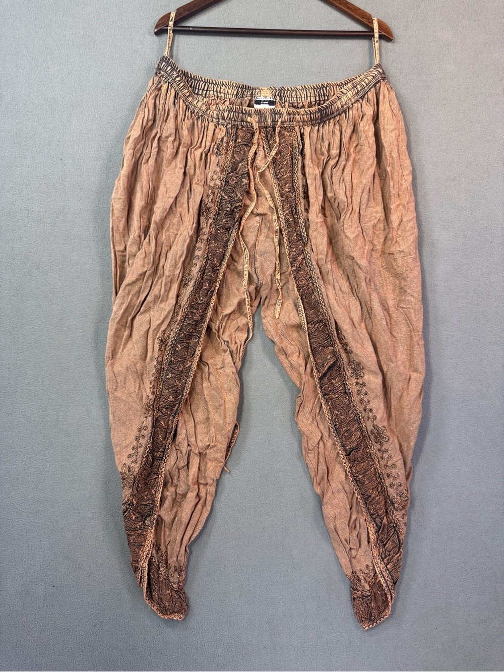 L.S.I. Womens Bronze Hippie Boho Deadhead Festival Embroidered Harem Pants, L/XL